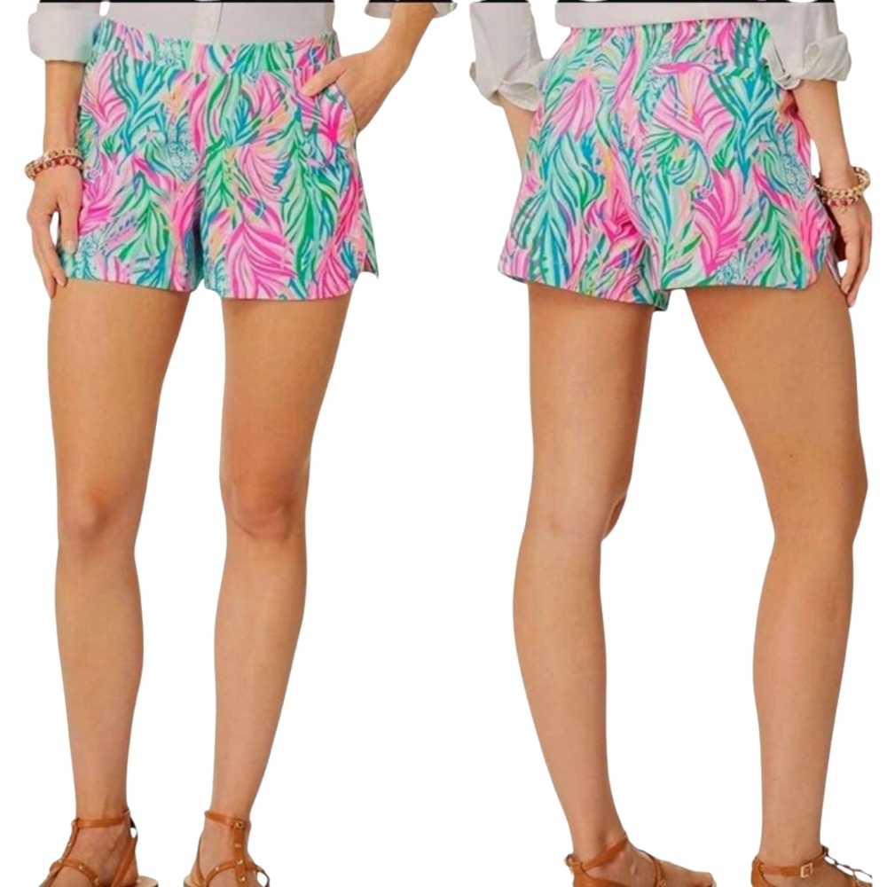 Lilly Pulitzer Ocean View‎ Elastic Waist Cotton Shorts Pockets